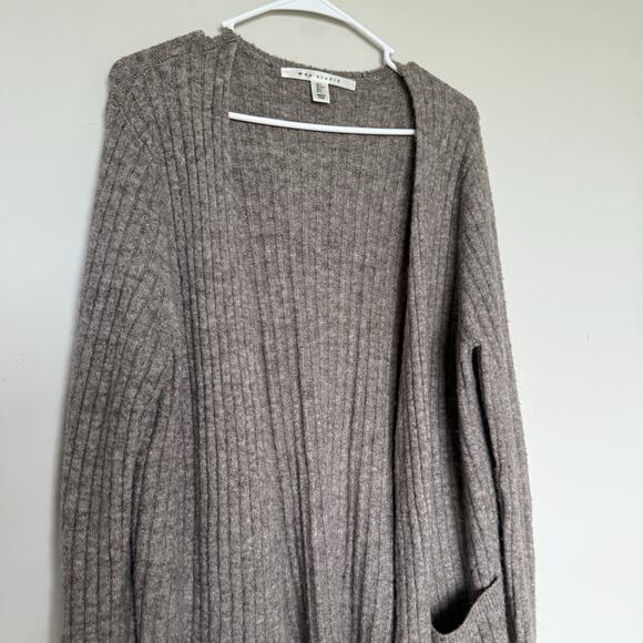 Max Studio Wool Mohair Cardigan Sweater L Open Front Longline Neutral Balletcore - Picture 3 of 7